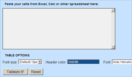 Tableizer Html Excel tablolarını html ye çevirmek